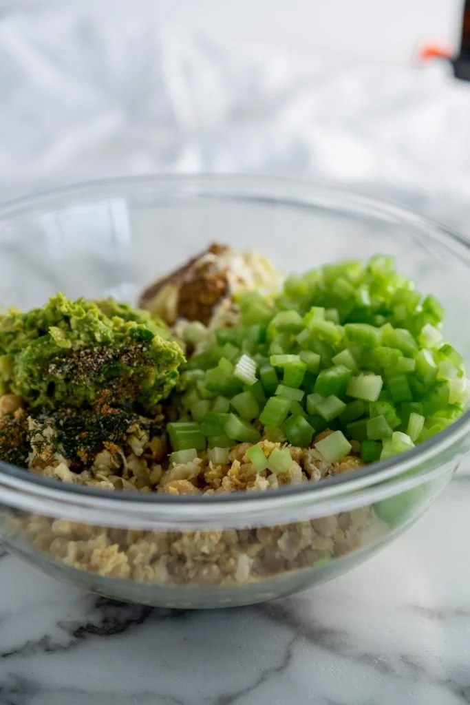 chickpea salad ingredients in bowl