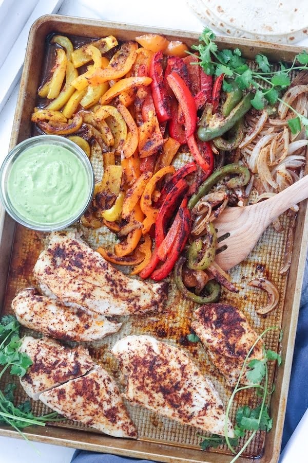chicken and peppers on sheet pan