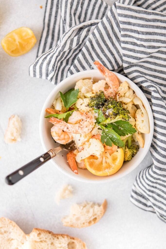 shrimp and vegetables in bowl