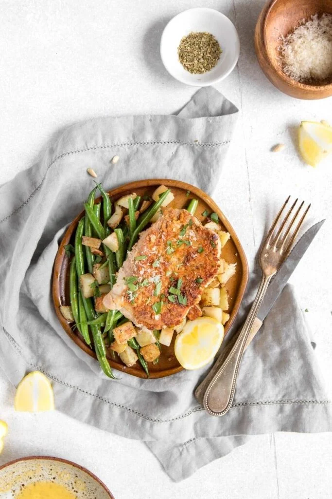 pork chops and vegetables on plate