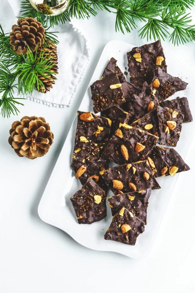 Dark Chocolate Coffee Bark with Toasted Almonds