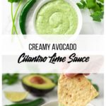 collage with two photos of cilantro lime sauce
