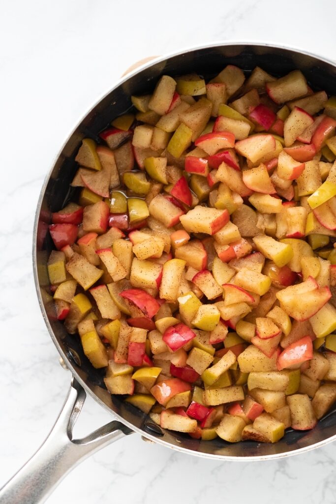 pan containing diced sautéed apples
