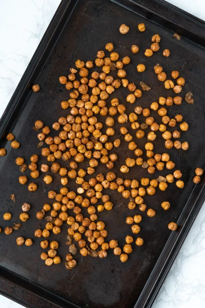 oven roasted chickpeas on baking sheet