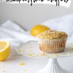 lemon poppyseed muffin on white cake stand