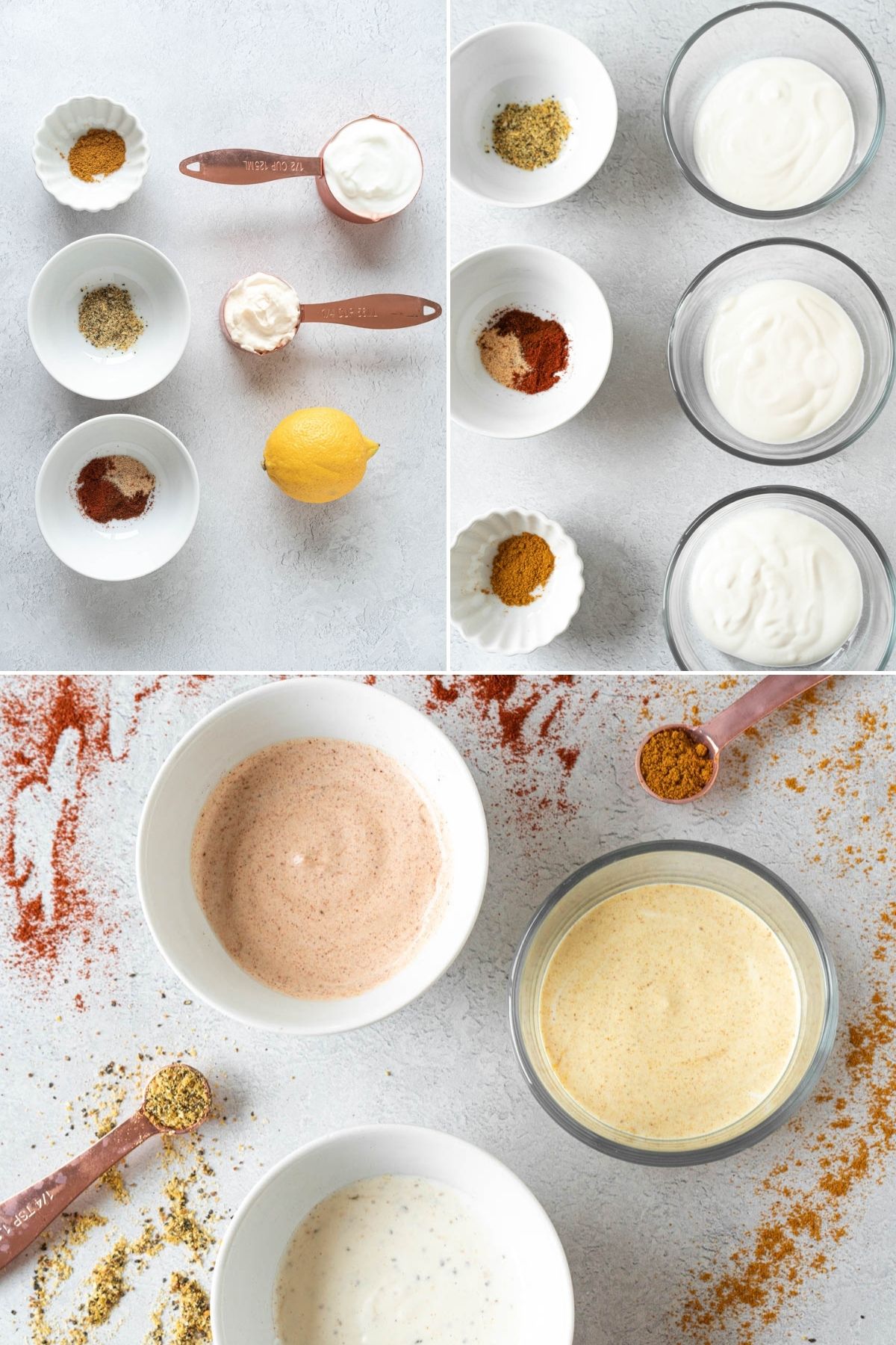 collage of aioli ingredients and three different recipe variations