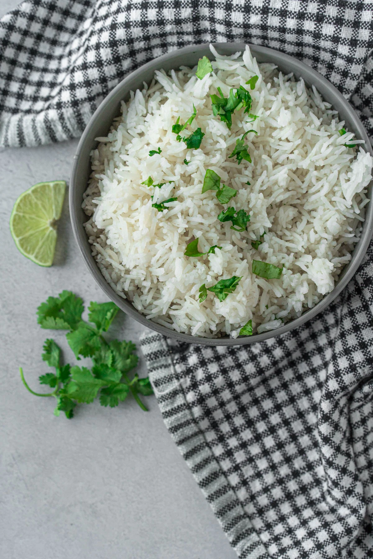 bowl of rice topped with cilantro leaves
